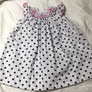 Carriage boutique navy white pink smocked 9m dress